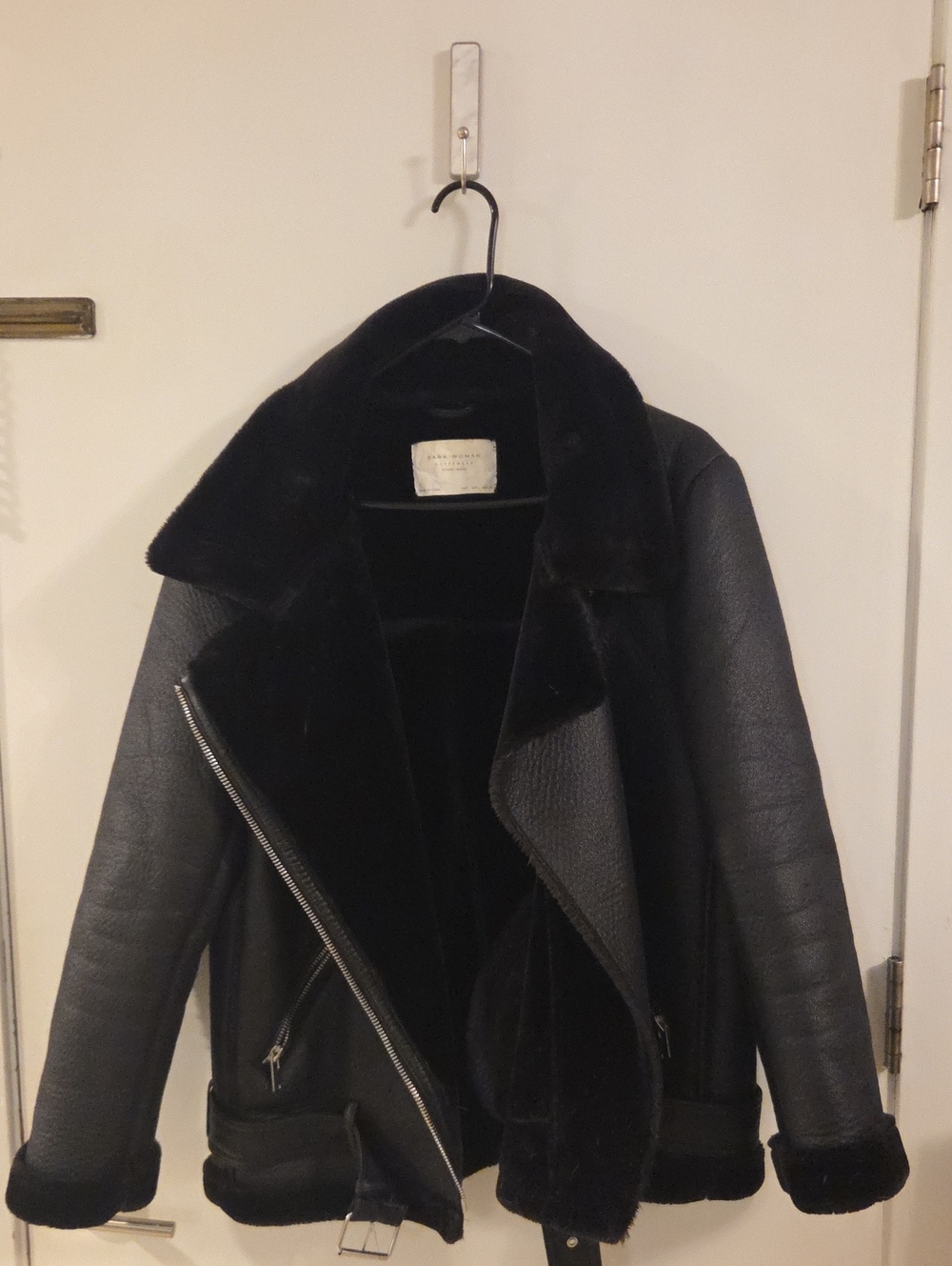 Zara Black Shearling Moto Jacket - Women